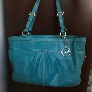 Coach East West Gallery Tote Blue Leather